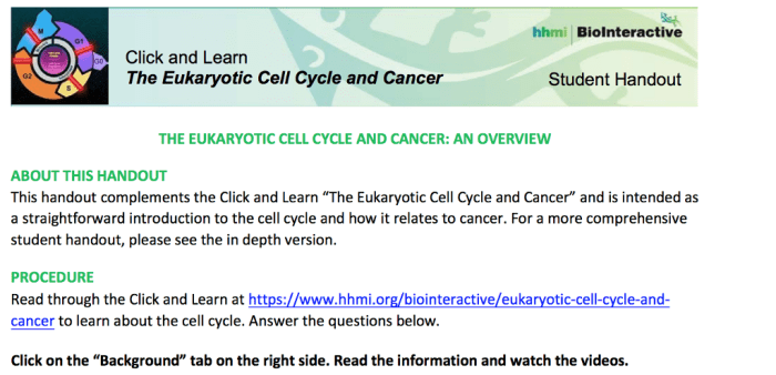 The eukaryotic cell cycle and cancer hhmi answers